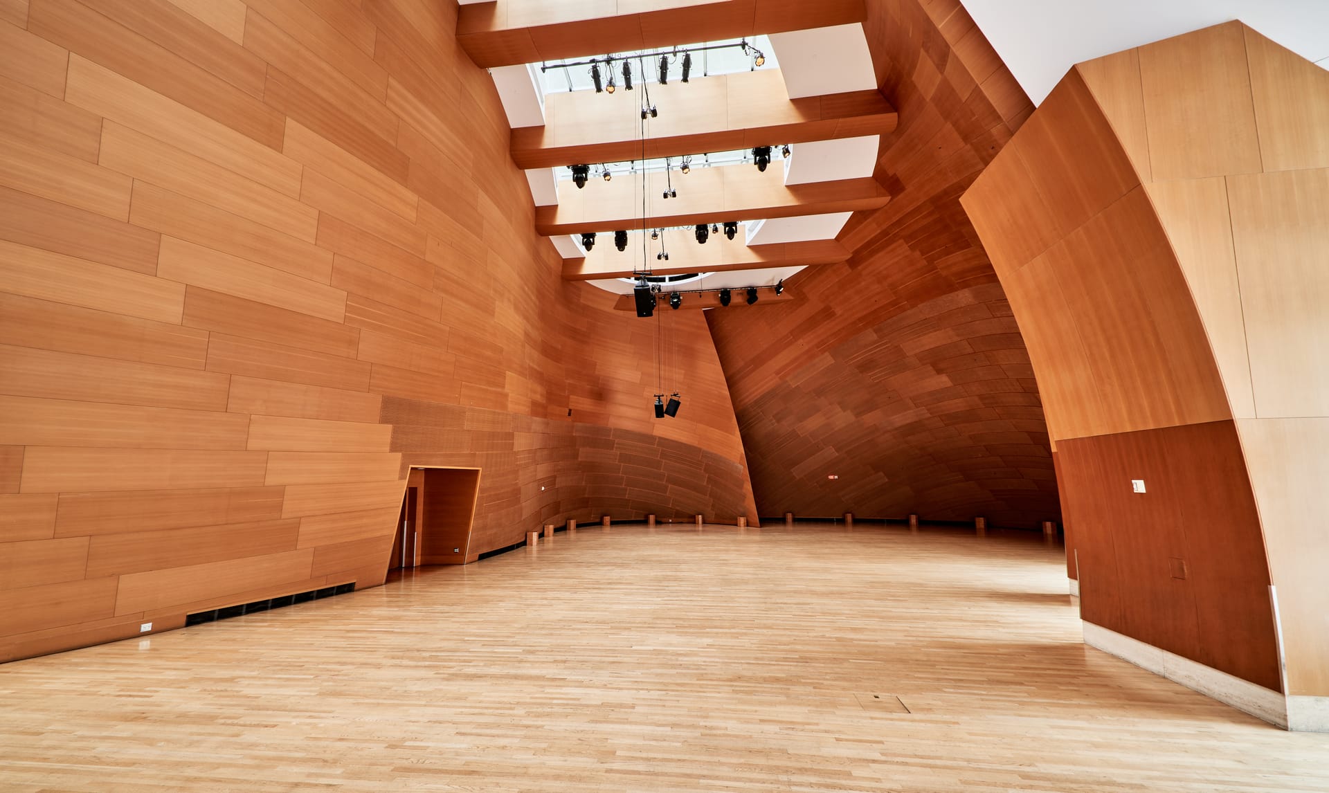 Wood-clad foyer of the Walt Disney Concert Hall